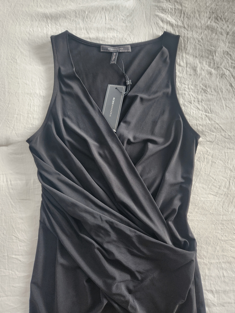 BCBGMaxAzria Black Sleeveless Draped Surplice Blouse